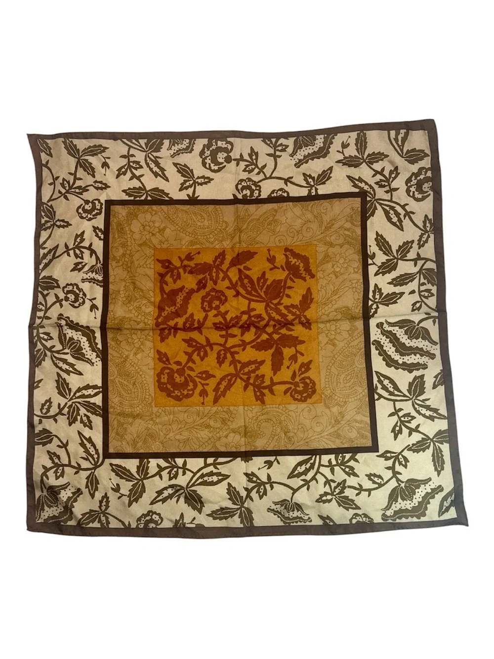LIZ CLAIBORNE 100% Silk Scarf | Brown Cream Rust Floral | Square Scarf Purse Tie